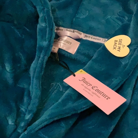 Juicy Couture JC Logo Plush Collared Robe- Teal - Picture 2 of 7